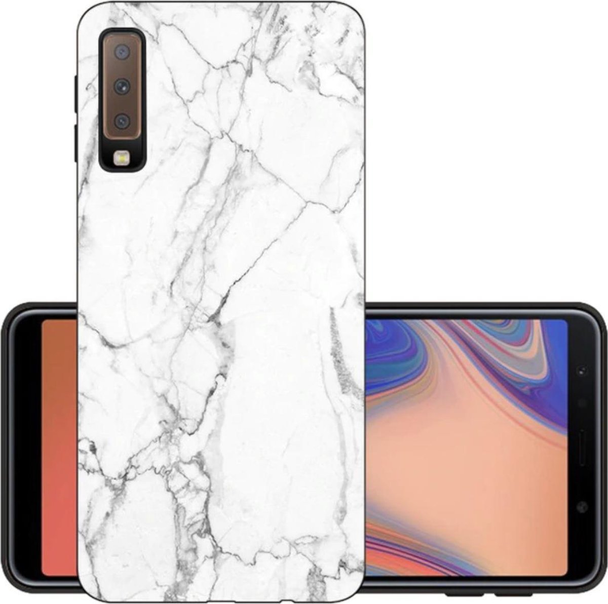 Geschikt voor Luxe Soft Back Cover voor Samsung Galaxy A7 2018 - Marmer - Hoogwaardig TPU Hoesje - Wit - Zwart - Siliconen Case