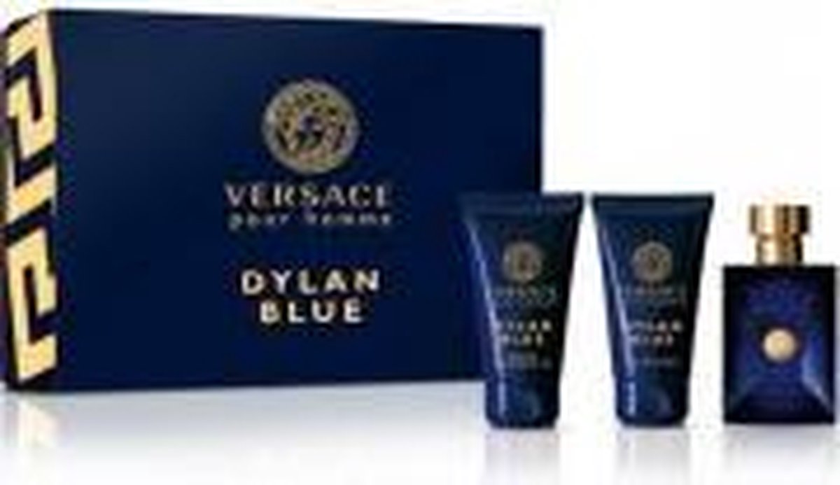 Versace Pour Homme Dylan Blue by Versace - Gift Set - 50 ml Eau De Toilette Spray + 50 ml After Shave Balm + 50 ml Shower Gel