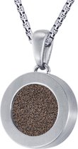 Quiges 12mm Mini Munt Hanger Zilverkleurig RVS Mat met Glitter Bruin Munt en Bolletjes Ketting 42-46cm