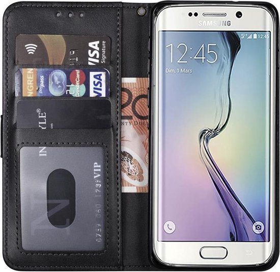 Samsung S7 Hoesje - Samsung Galaxy hoesje bookcase met pasjeshouder zwart wallet... bol.com
