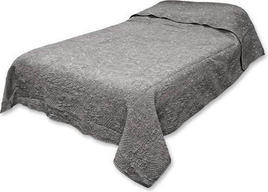 AmeliaHome Sprei, bedsprei, 260 x 280 cm, tweezijdig, onderhoudsvriendelijk, stiksel, plantenpatroon, grijs/wit, tropische bonaire