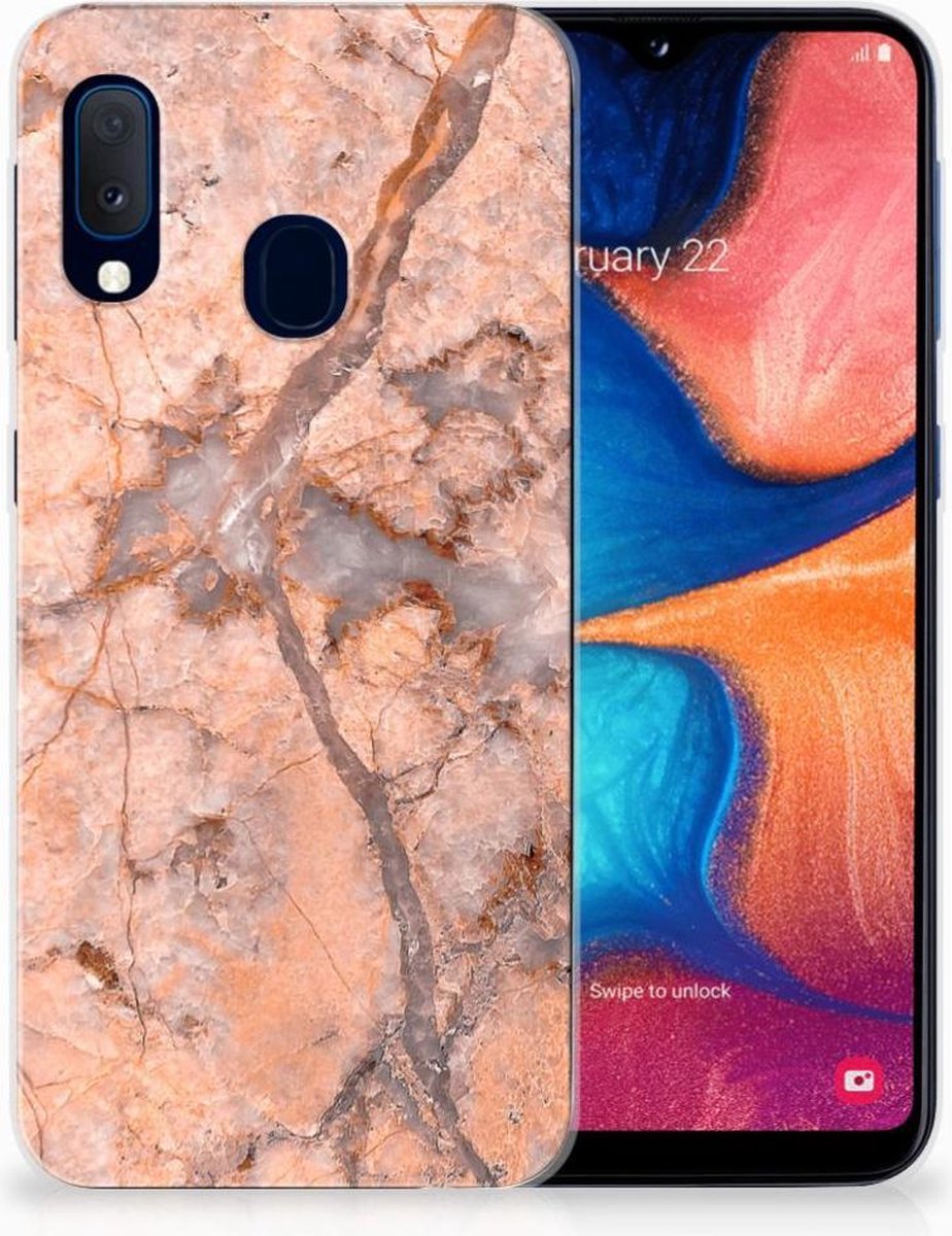 Samsung Galaxy A20e TPU Siliconen Hoesje Marmer Oranje
