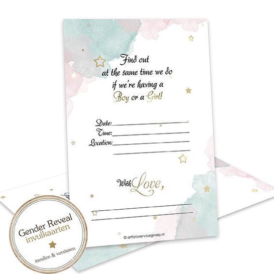 GR305 (8 stuks)Gender Reveal uitnodiging - Babyshower - Jongen of Meisje? - uitnodigingen - uitnodigingen met enveloppen - uitnodigingskaarten - Gender reveal - uitnodiging feest - Babyshower - Kaart met envelop - kaarten met enveloppen van NOR1701 — afbeelding 2