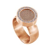 Quiges RVS Schroefsysteem Ring met Zirkonia Rosékleurig Mat 16mm met Verwisselbare Glitter Champagne 12mm Mini Munt