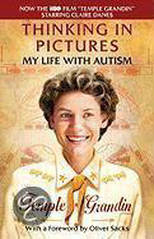 Boek kaft van 'Thinking in Pictures: My Life with Autism' met een foto van Temple Grandin.