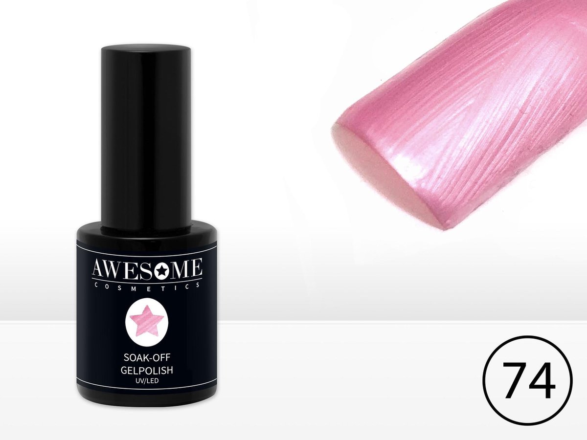Goedkoopste Awesome 74 Licht Roze met Parelmoer Glans - Gelpolish - Gellak - Gel nagellak - UV & LED