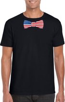 Zwart t-shirt met Amerikaanse vlag strikje heren - Amerika supporter XL