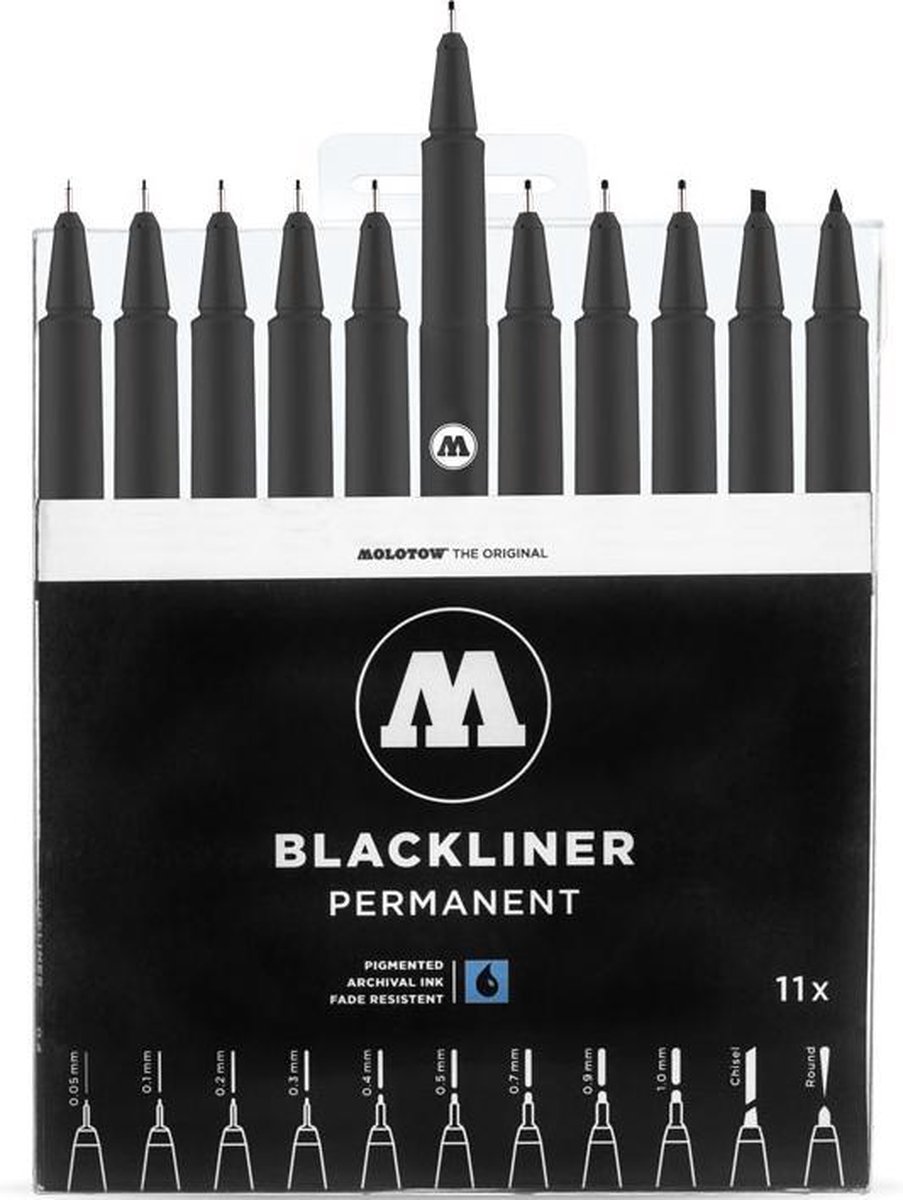 Molotow Blackliner 11x marker set - Fineliner set met 11 maten schetspennen