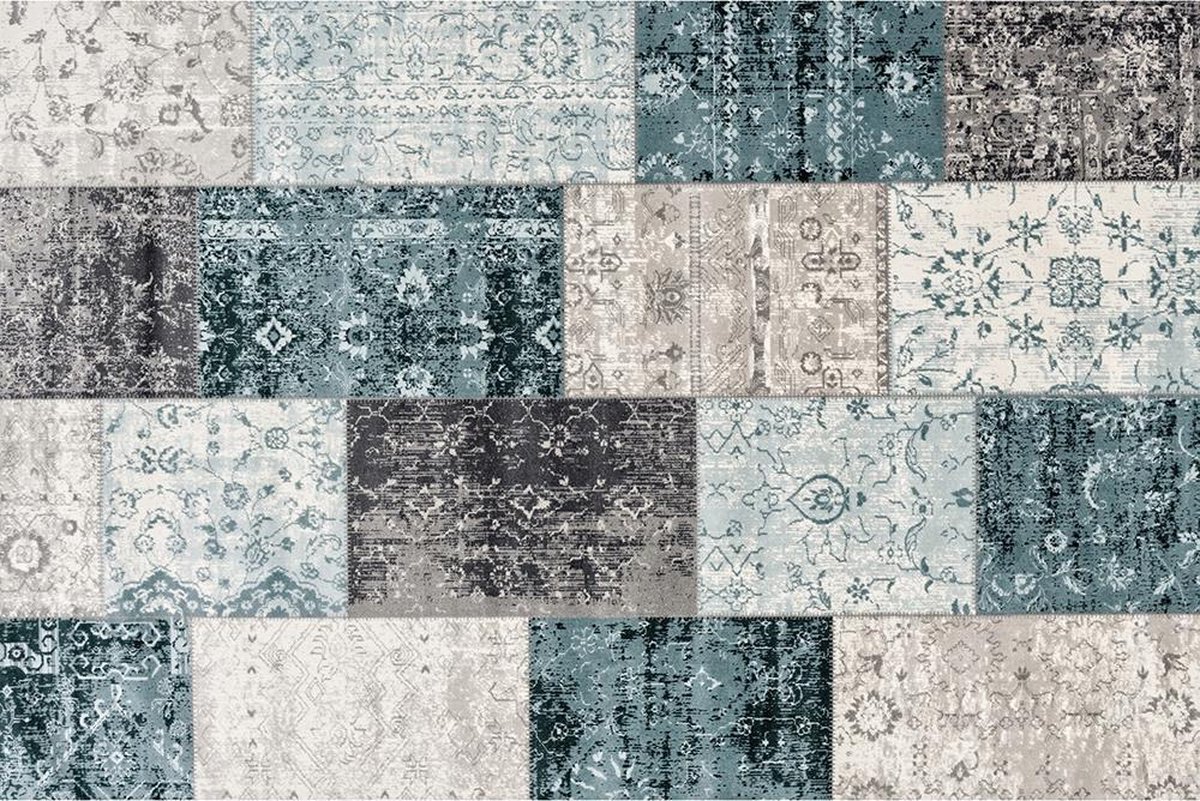 Lifa Living Patchwork Dark Grey Blue - 200 x 290