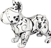 Franse Buldog Big Max XL decoratief object | Hond - Wit met zwarte bloemen | Pomme pidou