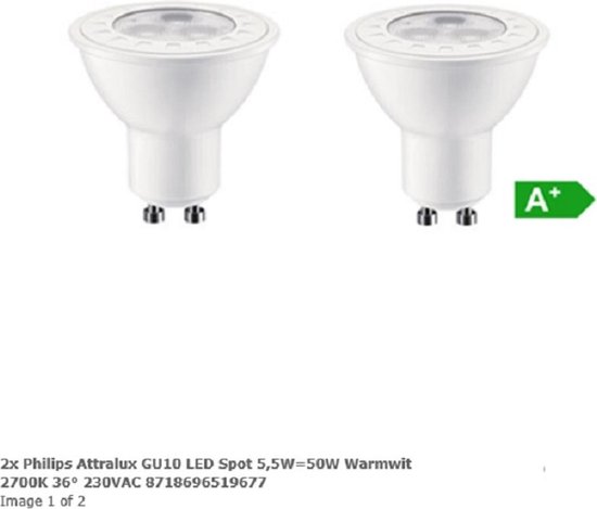 2x Philips Attralux GU10 LED Spot 5,5W=50W