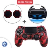 Camo Rood Siliconen Beschermhoes + Thumb Grips + Lightbar Skin voor PS4 Dualshock PlayStation 4 Controller - Softcover Hoes / Case