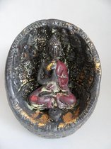 Boeddha wierookhouder in ei kleuren goud grijs rood hoogte 25 cm breedte 17 cm.