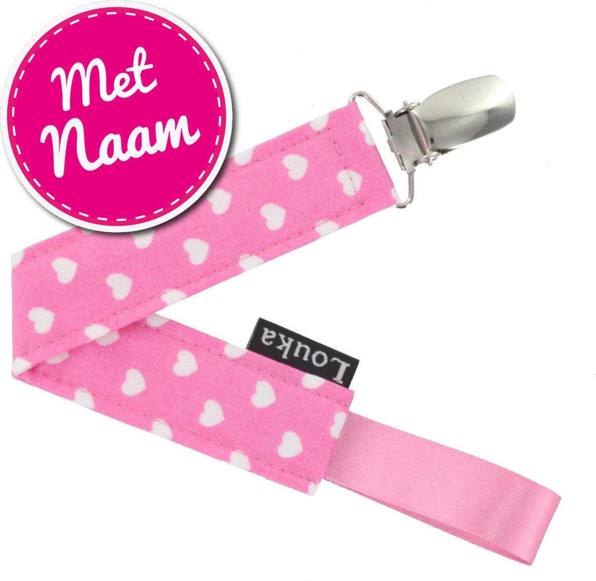 Goedkoopste Louka speenkoord met naam hartjes roze
