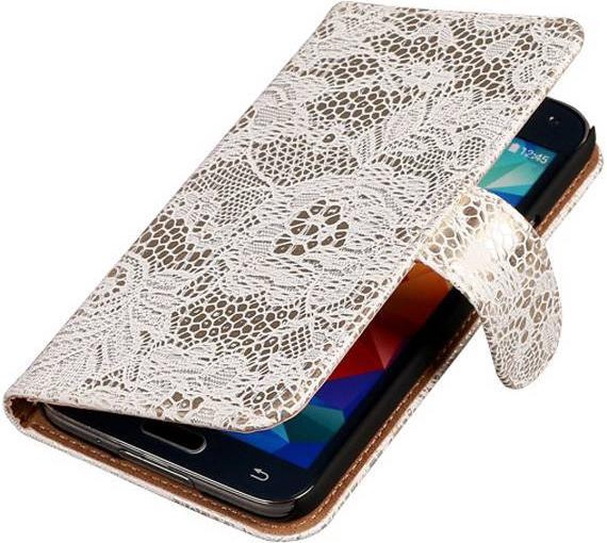 Wit Lace Design Booktype / Wallet / Case / Cover Hoes Samsung Galaxy Core LTE G386F