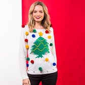 Witte kerst trui 3D kerstboom voor dames S (36)
