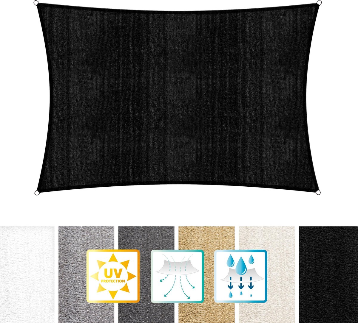 Rechthoekige luifel van Lumaland incl. spankoorden|Rechthoekig 2 x 3 m| 160 g/m² - zwart