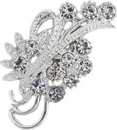 Fako Bijoux® - Broche - Bloem - Cristal - 20x38mm - Couleur argent