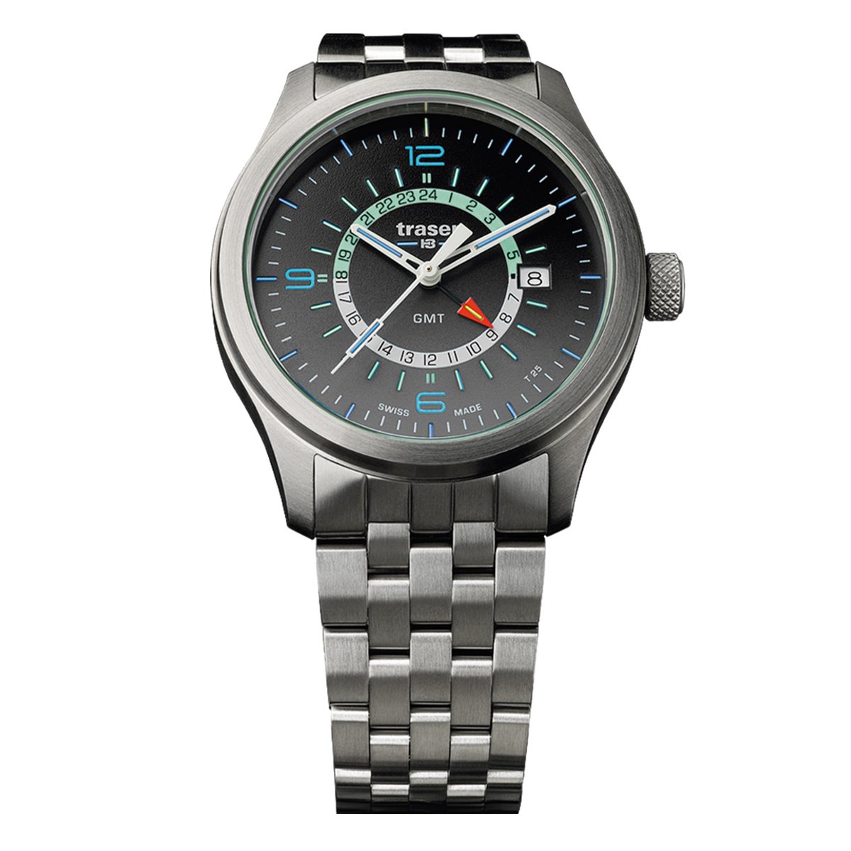 P59 Aurora GMT Anthracite stainless steel - horloge - Ø 42 mm - antrecite / edelstaal