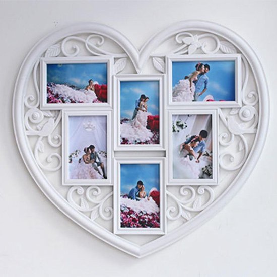 Fotolijst met hartvorm voor meerdere foto's. Delicate vogel- en  bloemdecoratie. 6... | bol.com