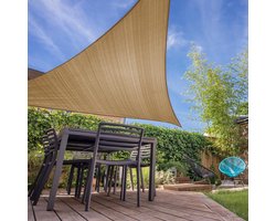 Driehoekige luifel van Lumaland incl. spandraden |Driehoek 5 x 5 x 5 m| 160 g/m² - zandkleur