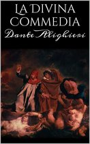 Boekomslag van 'La Divina Commedia' van Dante Alighieri met een schilderij van de hel.