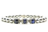 Beaddhism - Armband - Hematiet (RVS Steel colored)  - Blue Cat eye 3 - 8 mm - 22 cm