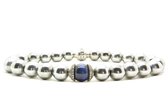 Beaddhism - Armband - Hematiet (RVS Steel colored)  - Blue Cat eye 1 - 8 mm - 21 cm