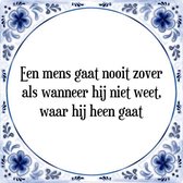 Tegeltje met Spreuk (Tegeltjeswijsheid): Een mens gaat nooit zover als wanneer hij niet weet, waar hij heen gaat + Kado verpakking & Plakhanger