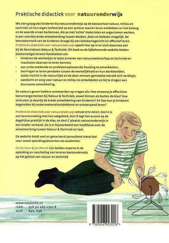 Achterkant boek 'Praktische didactiek voor natuuronderwijs' met illustratie van een jongen die een molen bekijkt.
