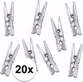 20x metallic zilveren mini knijpertjes - 3 cm - mini knijpers