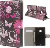 Vlinder zwart roze agenda wallet case hoesje Microsoft Lumia 535