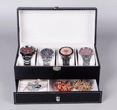 Heren en Dames Horloge en Sieraden Opbergbox met plaats voor 4 horloges en opberg bakje voor Ring, Armband, Ketting, Broches etc.