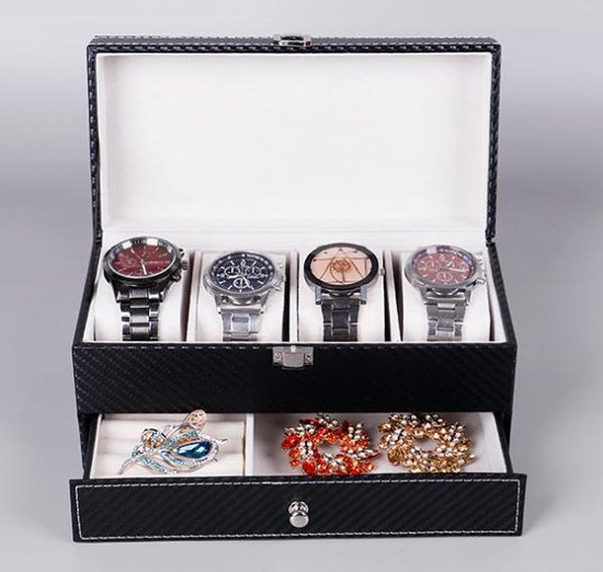 Heren en Dames Horloge en Sieraden Opbergbox met plaats voor 4 horloges en  opberg... | bol.com
