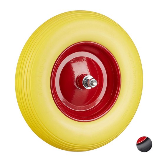 kruiwagenwiel 4.80 4.00-8 - met as - massief - stalen velg - tot 100 kg - geel-rood van Merkloos	 — afbeelding 3