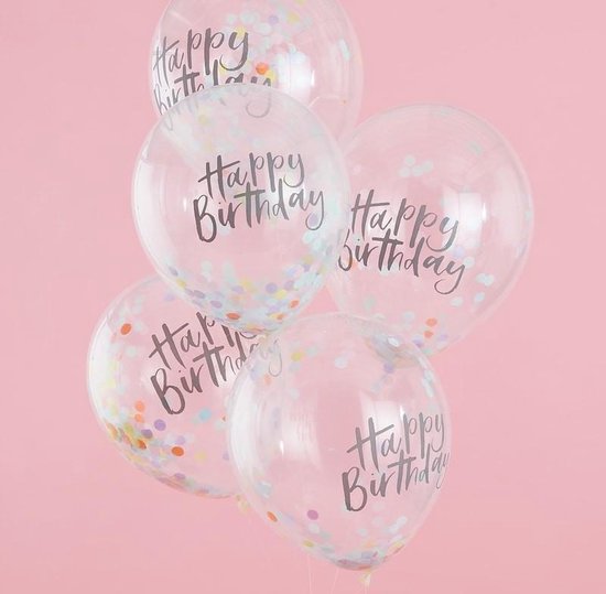 Confettiballonnen Happy Birthday Pastel | 5 stuks