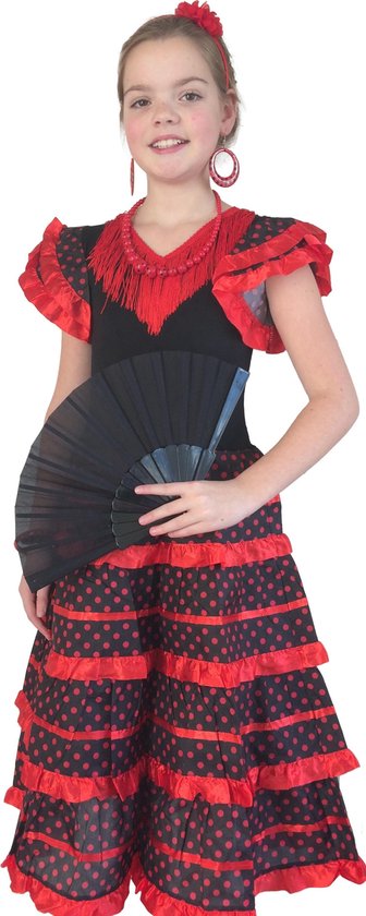Gevoelig voor Hijgend slinger Spaanse kleed - Flamenco - zwart rood - maat 10 - kledingmaat 128-134  verkleed kleding | bol.com
