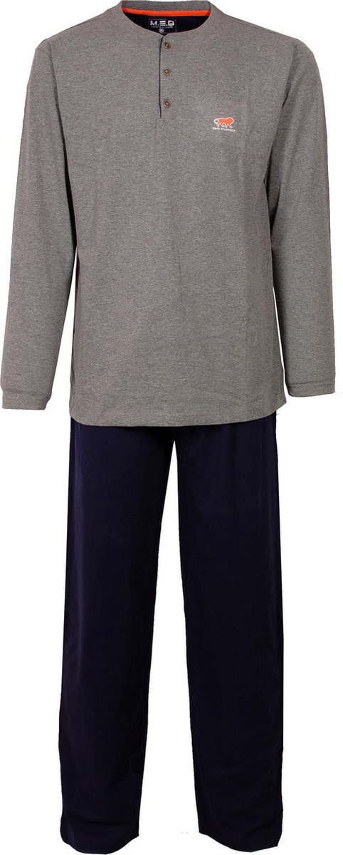 MEQ Heren Pyjama - Polo Sluiting - Pyjama Set - 100% Katoen - Grijs - Maat S
