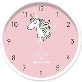 Dutch Sprinkles - kinder klok Unicorn roze - 30 cm wandklok + cijfers, wit frame, geluidloos