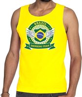 Geel Brazil drinking team tanktop / mouwloos shirt geel heren - Brazilië kleding S