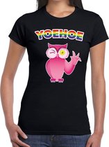 Yoehoe gay pride knipogende roze uil t-shirt zwart voor dames S