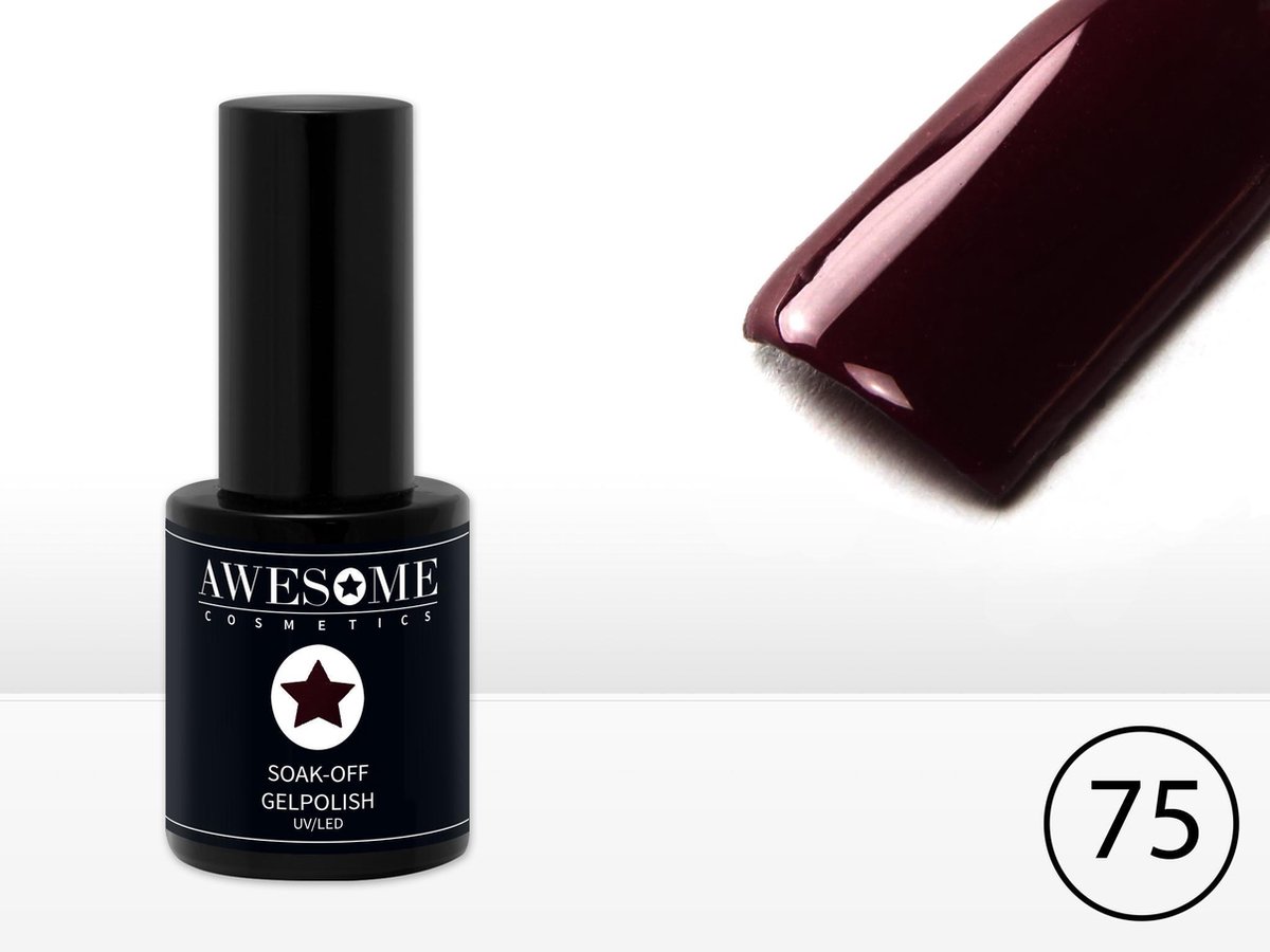 Goedkoopste Awesome 75 Donker Bordeaux- Rood Gelpolish - Gellak - Gel nagellak - UV & LED