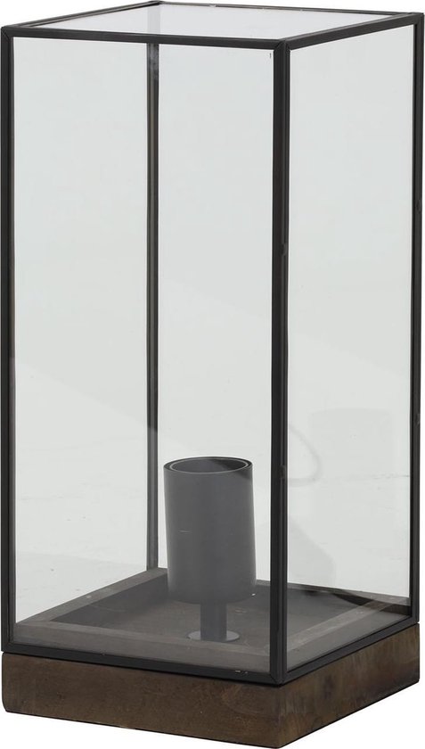 Light & Living ASKJER Lampe de table bois marron + noir + verre M