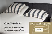 Cevilit Hoeslaken Split topper jersey hoeslaken (ECRU)  + stretch molton 180 x 200-220. Combi-voordeelpak