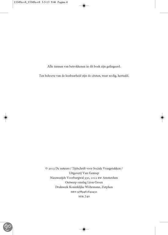 Achterpagina van een boek met auteursinformatie, uitgevergegevens, ISBN en ontwerpdetails.