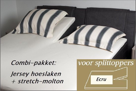 Cevilit Hoeslaken Split topper jersey hoeslaken (ECRU)  + stretch-molton 160 x 200-220. Combi-voordeelpak