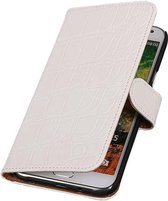 Croco Bookstyle Wallet Case Hoesjes voor Galaxy E5 Wit