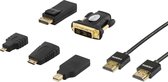 DELTACO HDMI-251, HDMI UltraHD 4K kabel en HDMI adapter kit naar DVI, Micro-HDMI, Mini-HDMI, Mini DisplayPort en Displayport adapter zwart, 2m