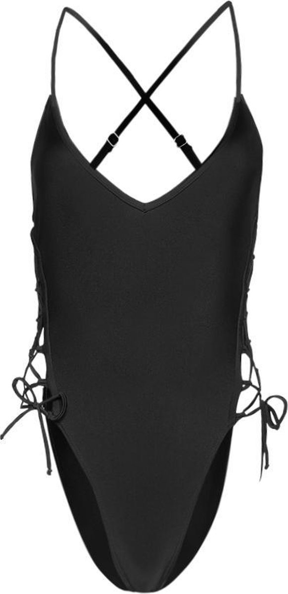 Sapph - Badpak  - Metallish bathingsuit lace up - Black - S - FayaBeach