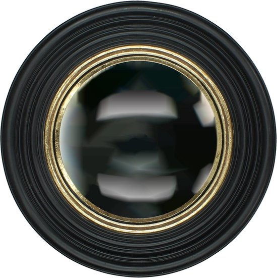 Convex spiegel - 31x31x4cm - ronde wandspiegel - zwart - goud